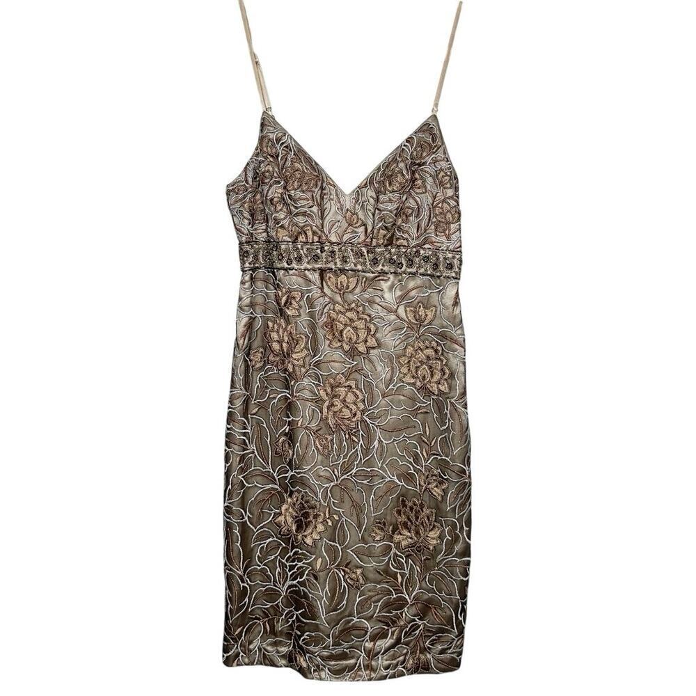 Sue Wong Beaded Mini Dress Women's Taupe Size 6